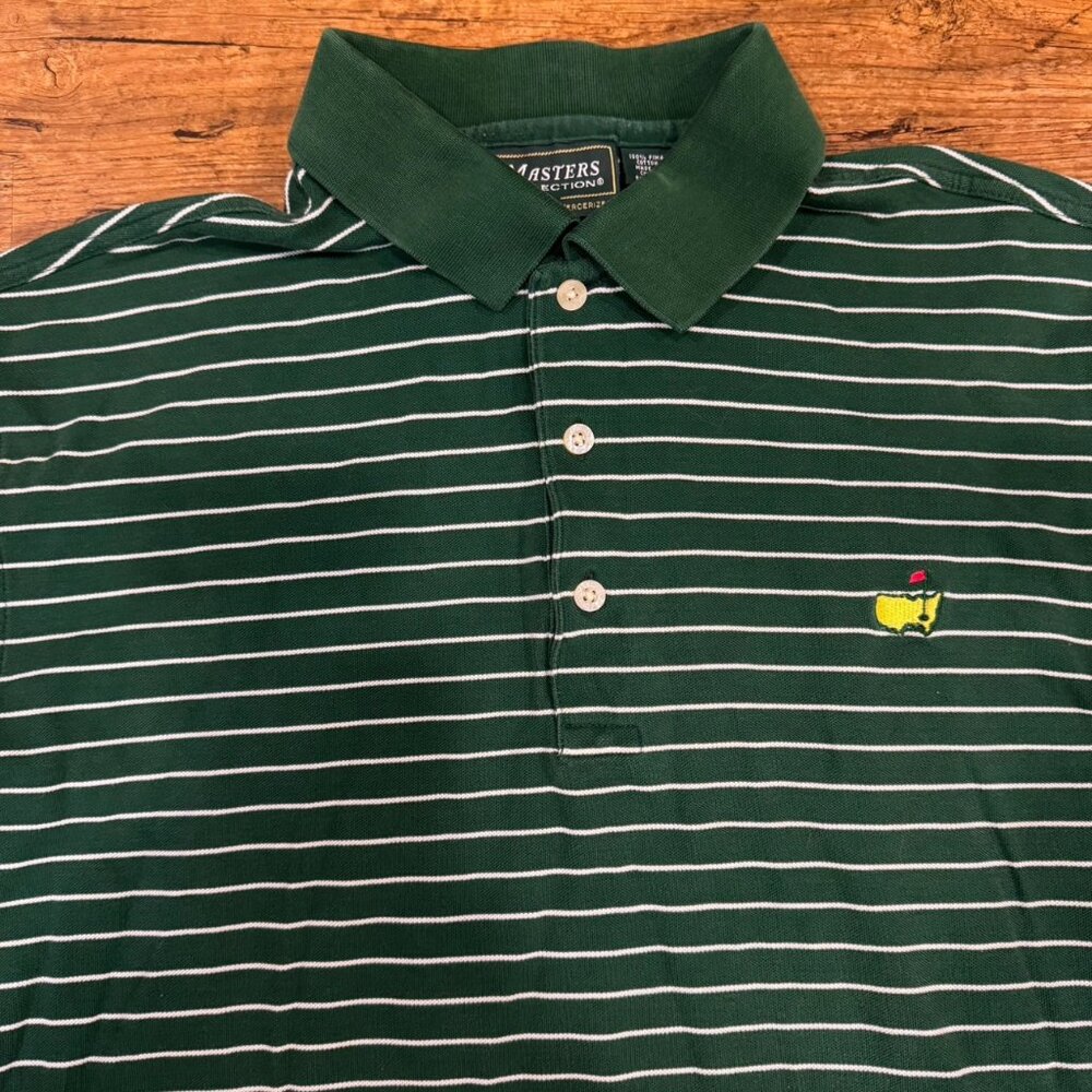Masters Collection Logo Green Striped Casual Short Sleeve Golf Polo Shirt Men XL